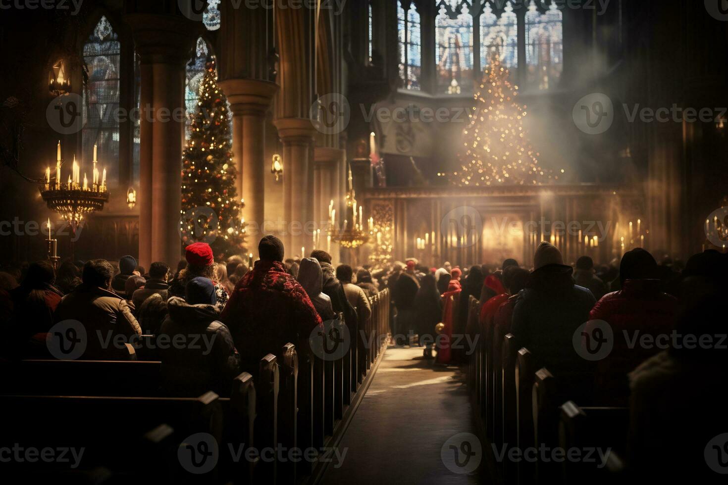 ai generativo incantevole Immagine di un' Chiesa mezzanotte Natale servizio foto