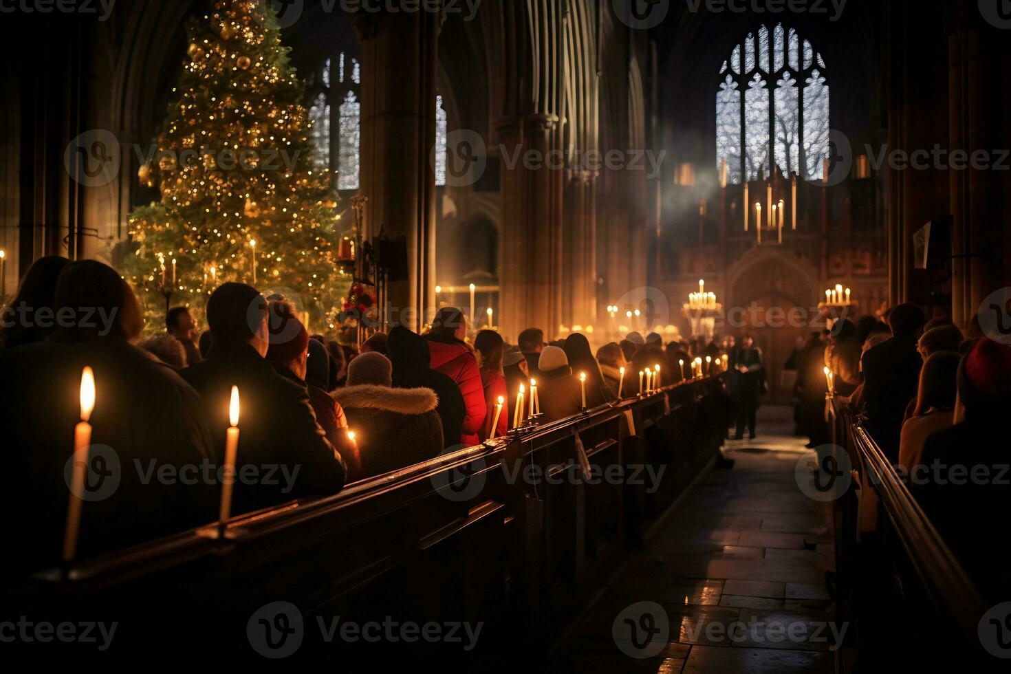 ai generativo incantevole Immagine di un' Chiesa mezzanotte Natale servizio foto