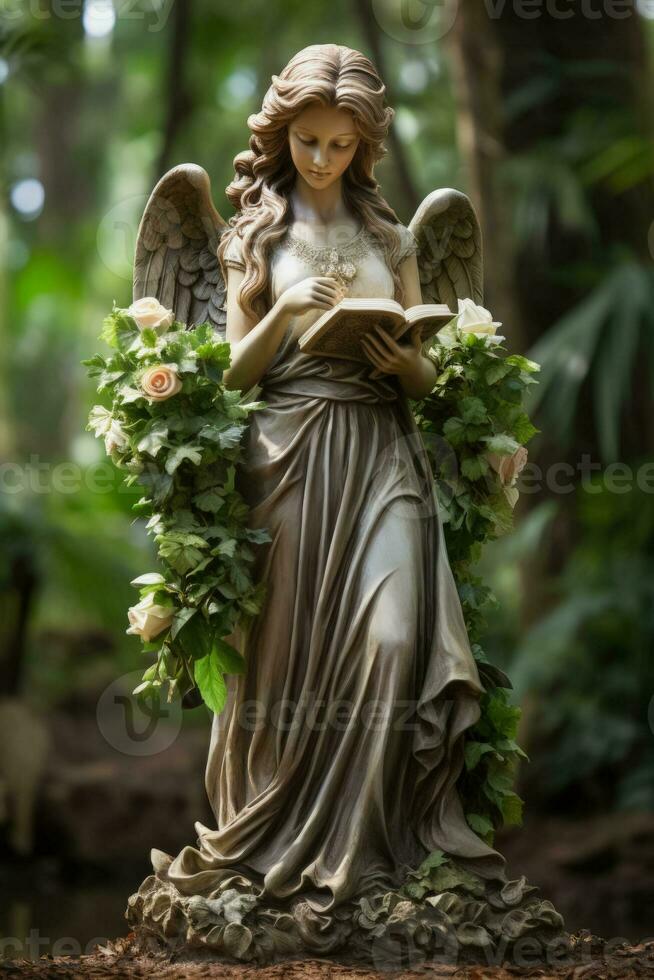 sereno angelo statue guardia storico monumenti nel tranquillo, calmo cimitero paesaggi foto