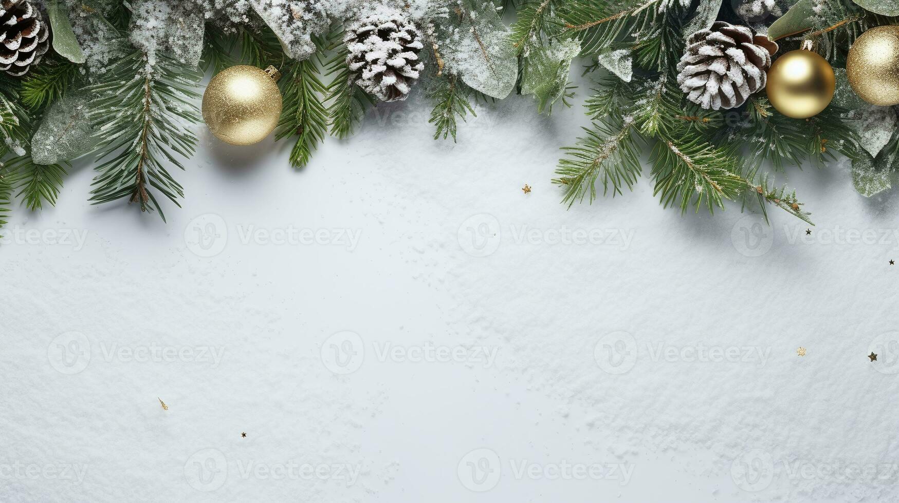 festivo Natale telaio fatto di abete rami, regalo scatole, rosso decorazioni, scintillii, e coriandoli su bianca sfondo. Perfetto per vacanza saluto carte, sito web disegno, e sociale media foto