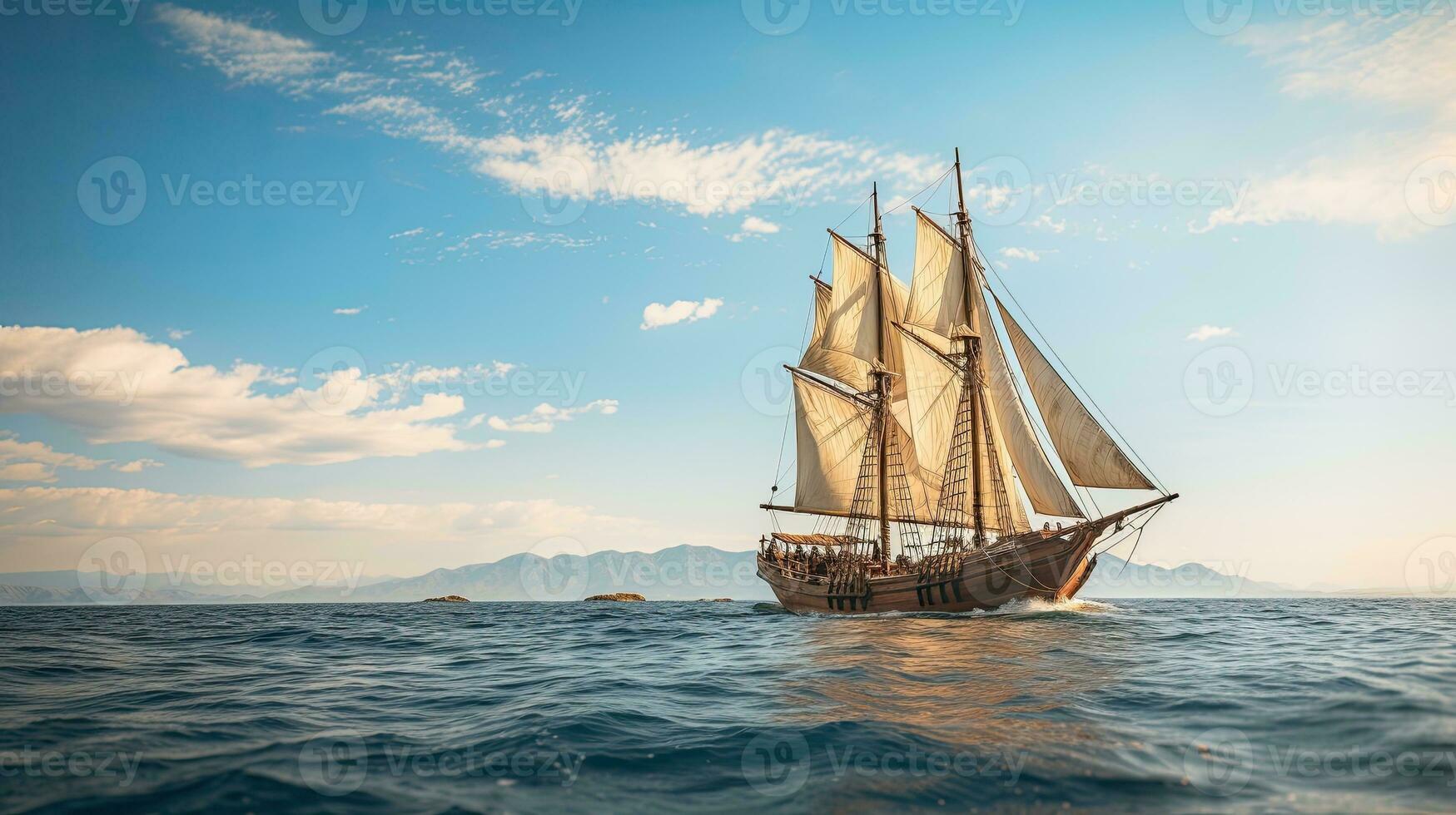 ritratto pinisi nave andare in barca su il mare con leggero esposizione ai generativo foto