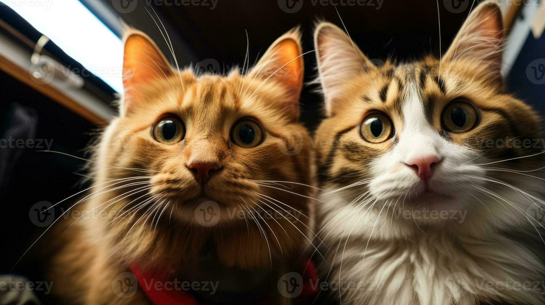 gatti sbirciando su a partire dal camper furgone pronto per loro Il prossimo avventura foto