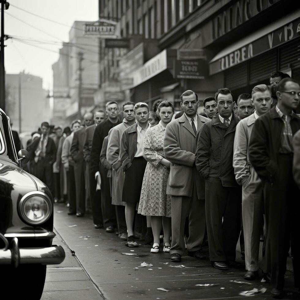 lungo Linee di persone in attesa al di fuori un' memorizzare prima Aperto foto