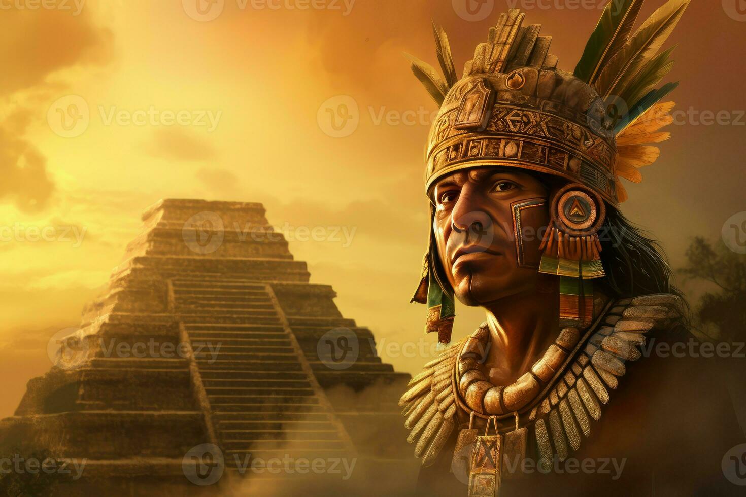 misterioso azteco forte uomo vecchio piramide. creare ai foto