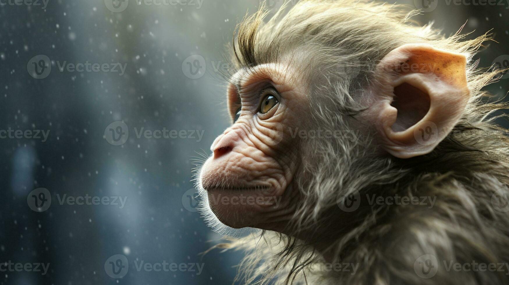 Là è un' scimmia quello è guardare su il finestra nel il pioggia. generativo ai. foto
