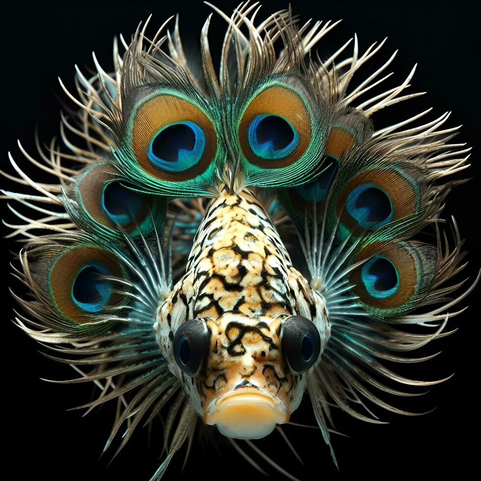 incantevole acquatico sinfonia, un' maestoso pesce ammantato nel il eleganza di pavone piume. ai generato foto