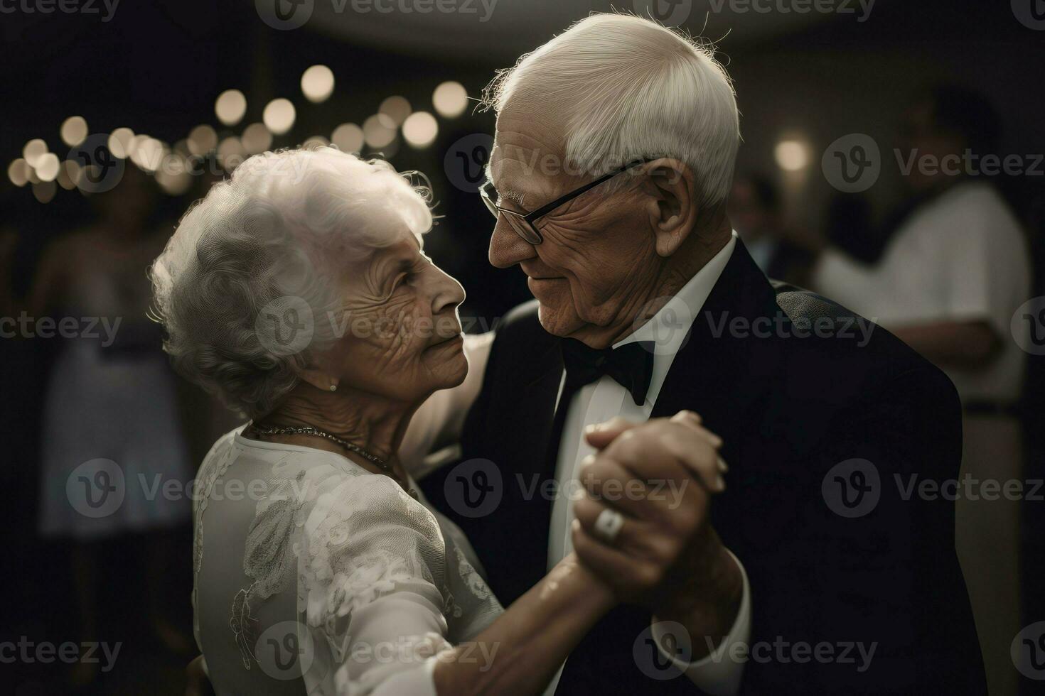 anziano coppia ballando. creare ai foto
