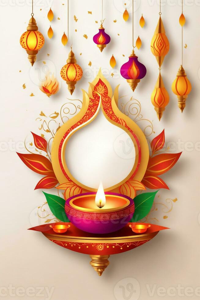 grafico con olio lampada per il indiano Festival di Diwali con spazio per testo foto