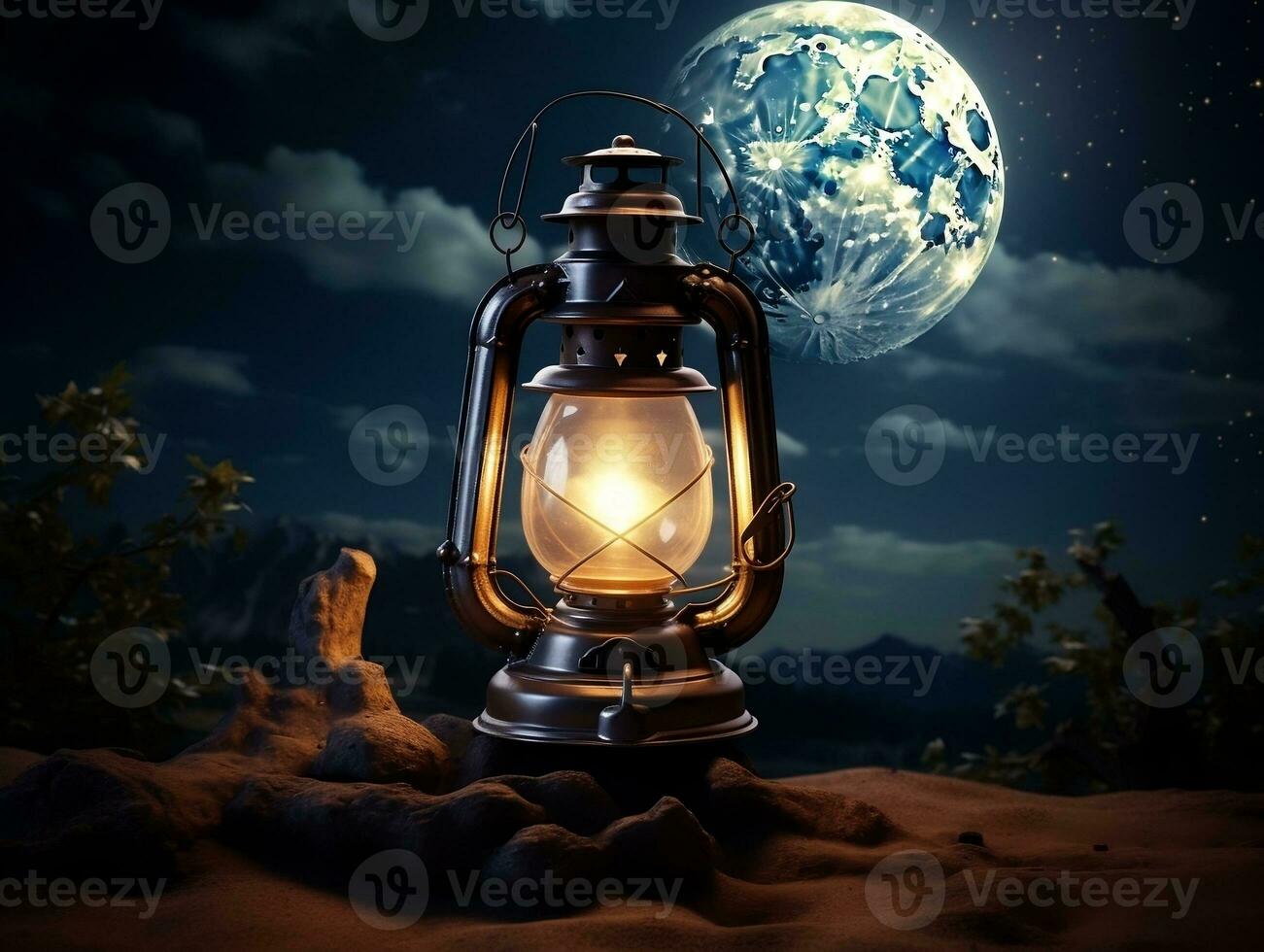 bellissimo lanterna con il Luna nel il sfondo generativo ai foto
