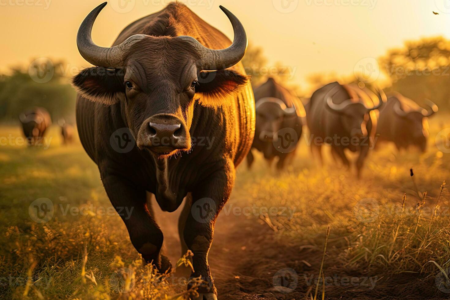 ritratto bufalo nel il mezzo azienda agricola con leggero esposizione foto
