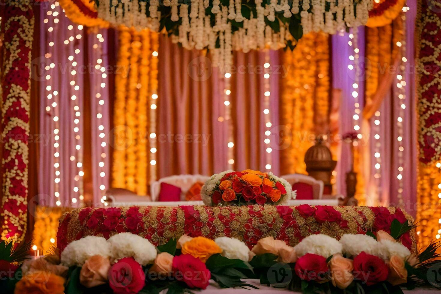 indiano nozze arredamento a il mille dollari sala da ballo. ai-generato foto