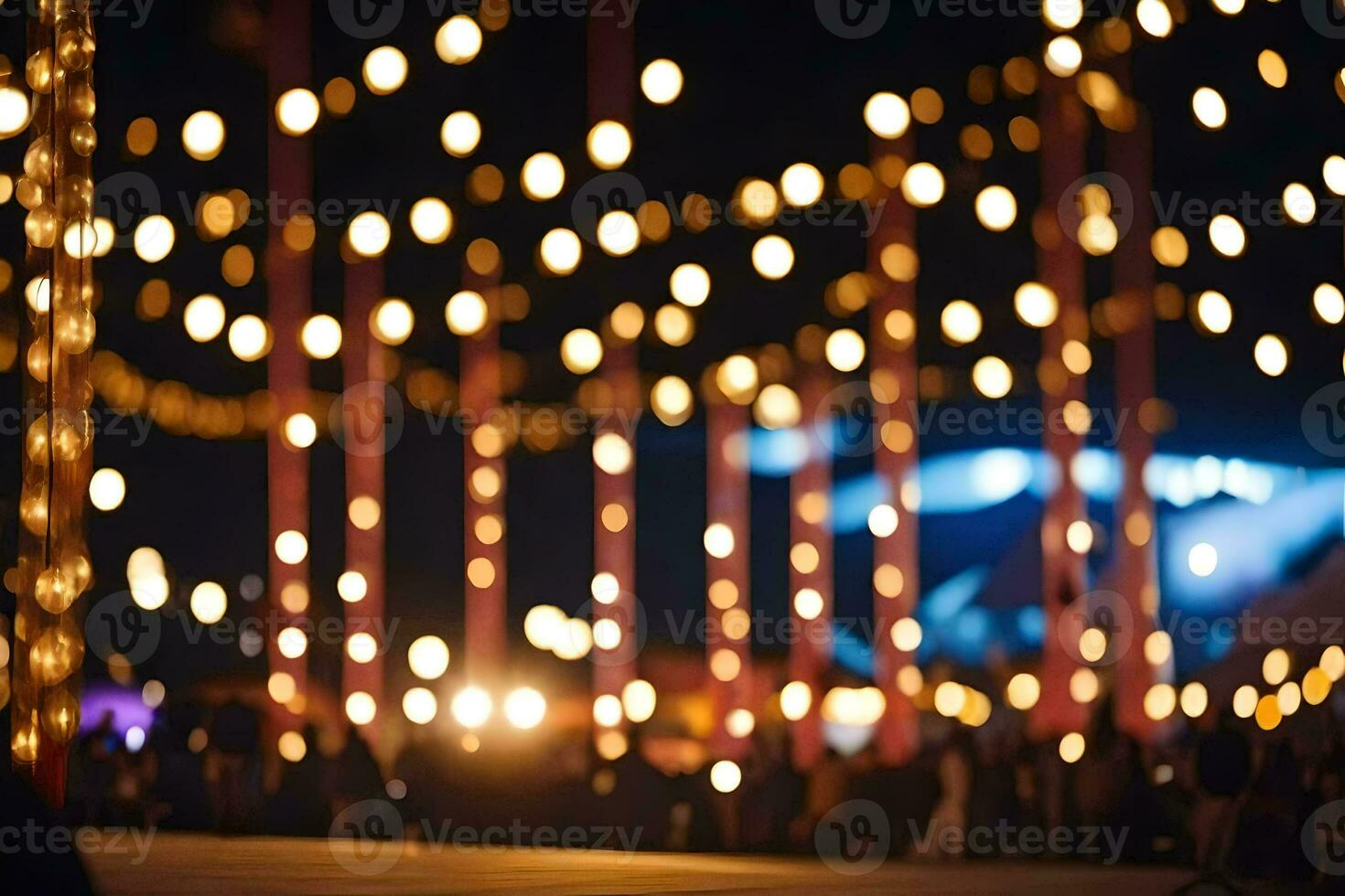 persone siamo in piedi nel davanti di un' grande folla di luci. ai-generato foto