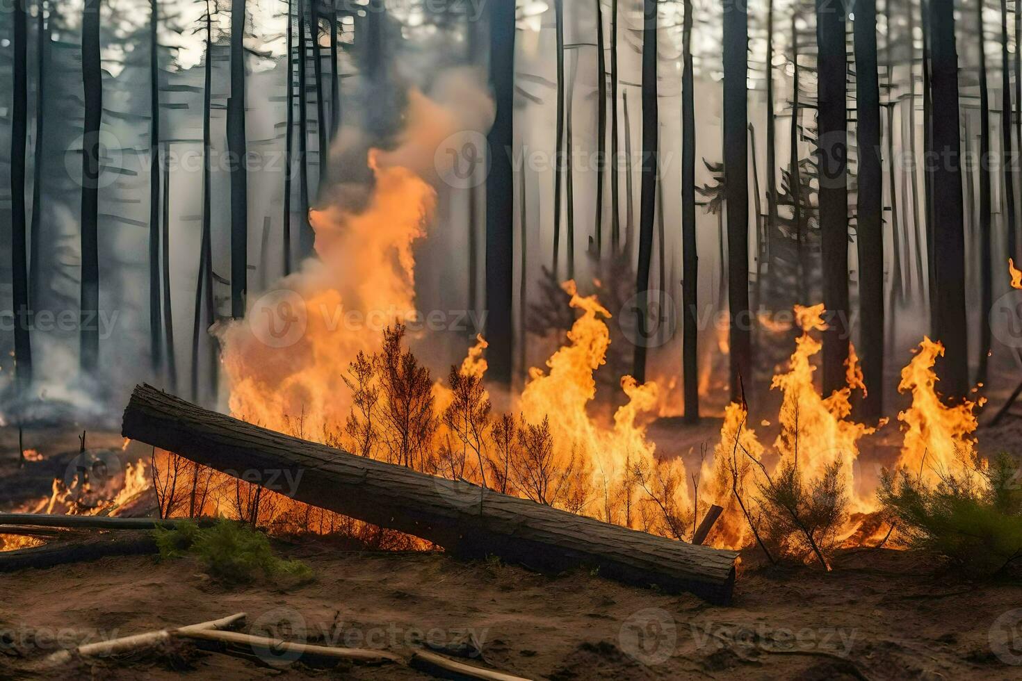 un' foresta fuoco è ardente nel il mezzo di un' foresta. ai-generato foto