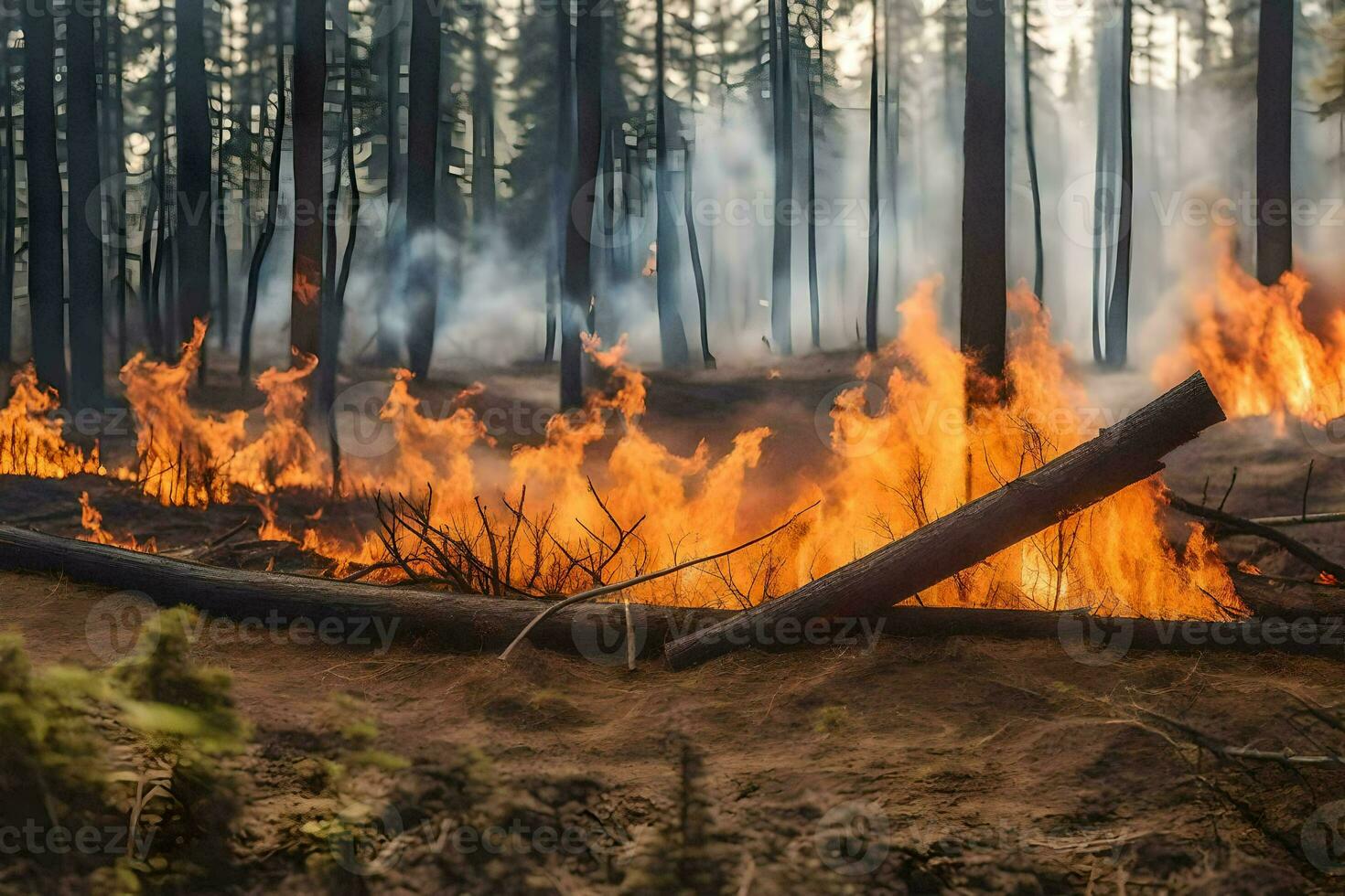 un' foresta fuoco è ardente nel il mezzo di un' foresta. ai-generato foto