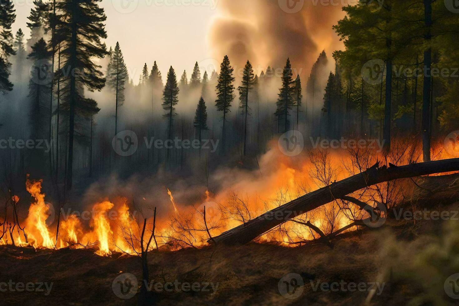 un' foresta fuoco nel il sfondo. ai-generato foto