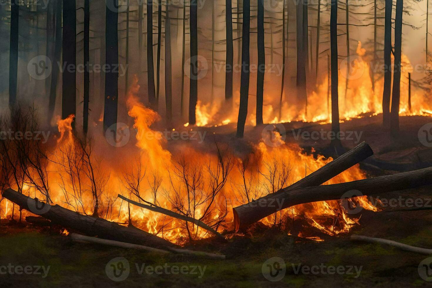 un' foresta fuoco nel il mezzo di un' foresta. ai-generato foto