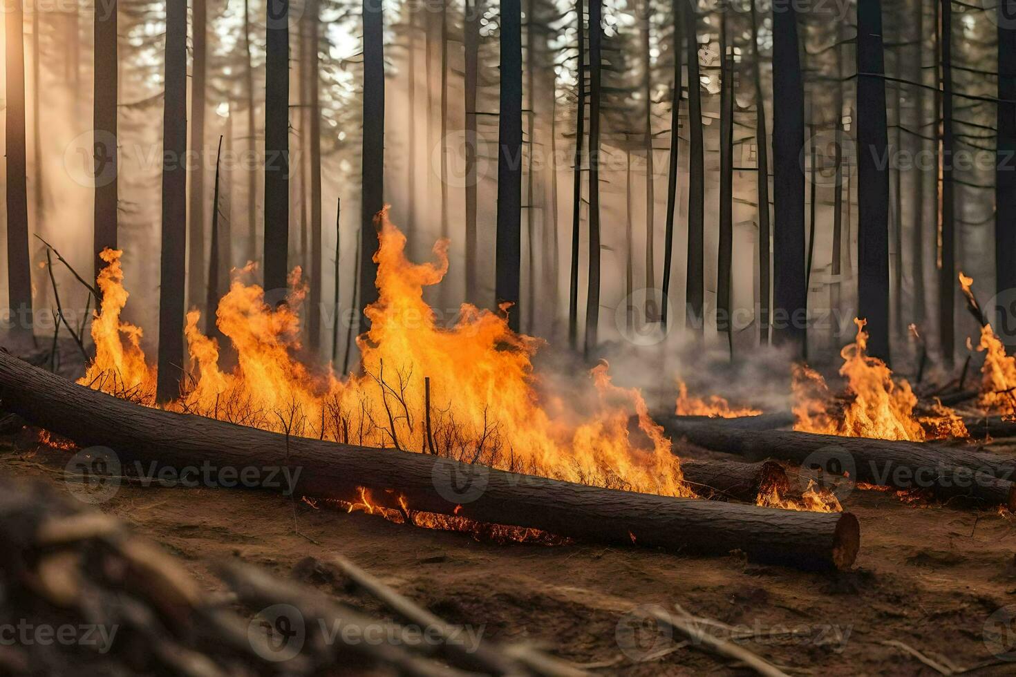 un' foresta fuoco nel il mezzo di un' foresta. ai-generato foto