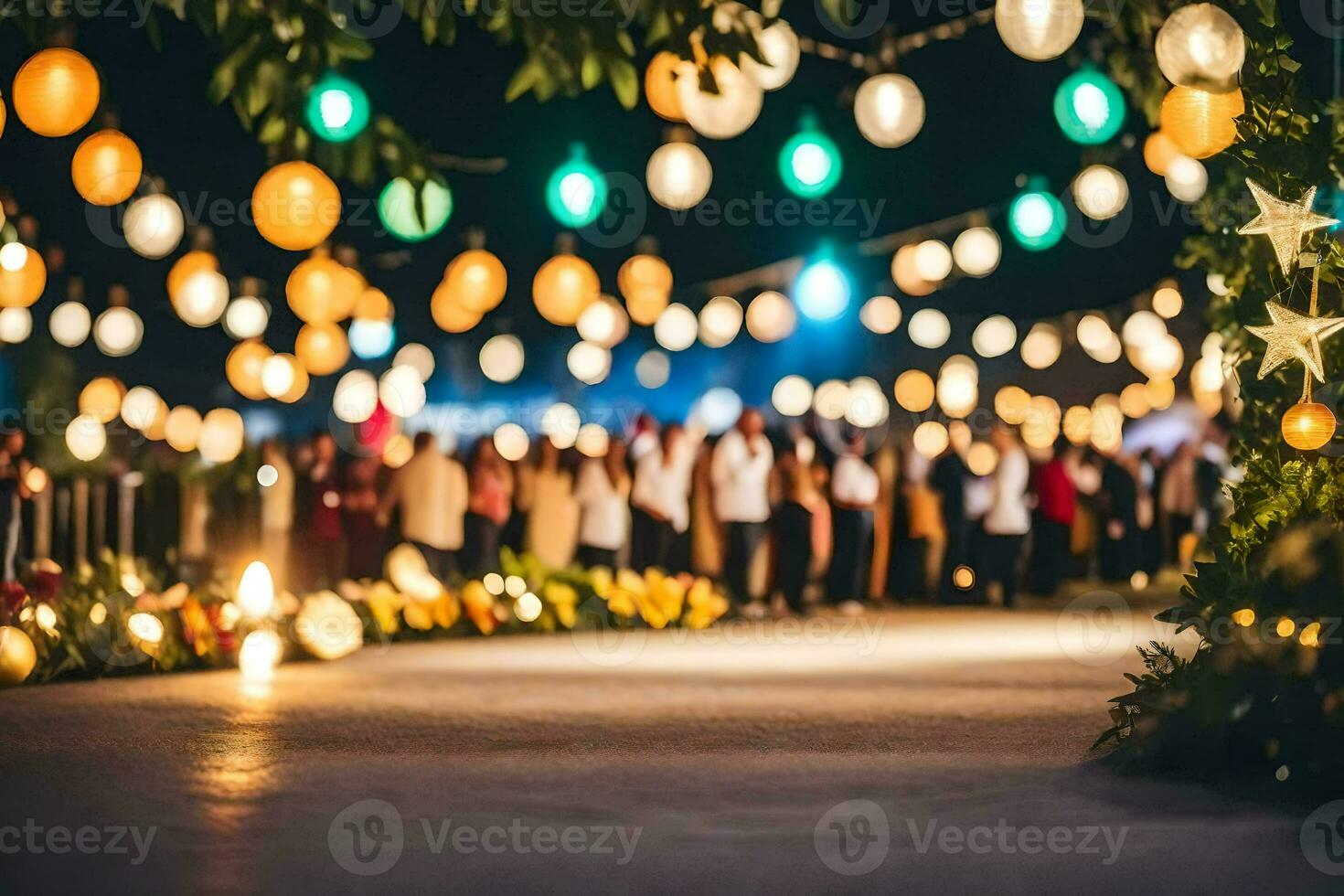 un' nozze cerimonia con persone a piedi nel il sfondo. ai-generato foto