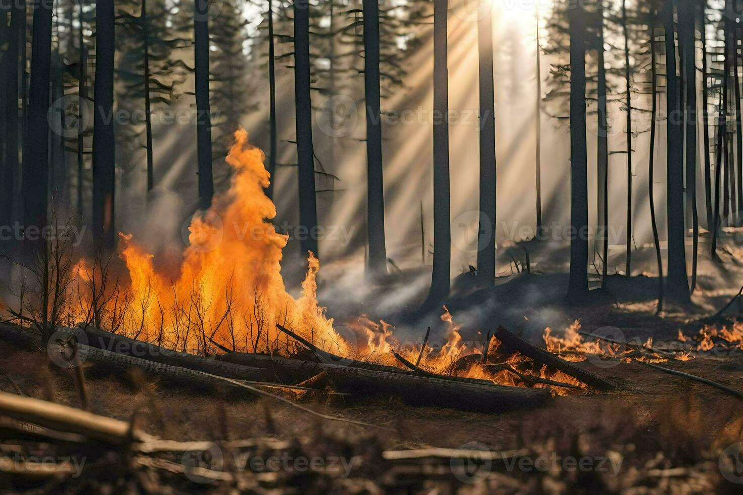 un' foresta fuoco nel il mezzo di un' foresta. ai-generato foto