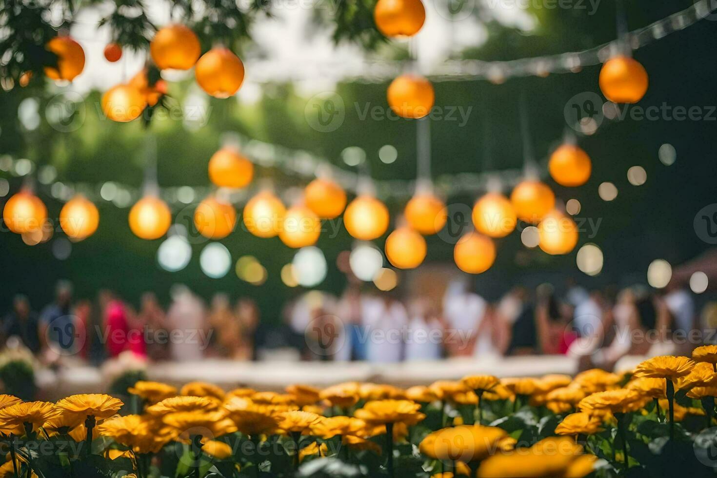 giallo fiori e persone nel il sfondo. ai-generato foto