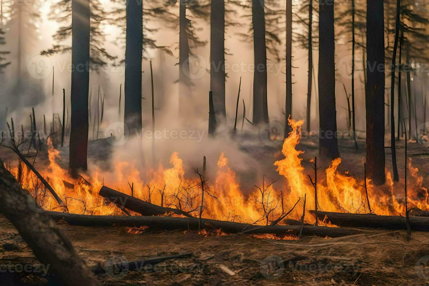 un' foresta fuoco nel il mezzo di un' foresta. ai-generato foto