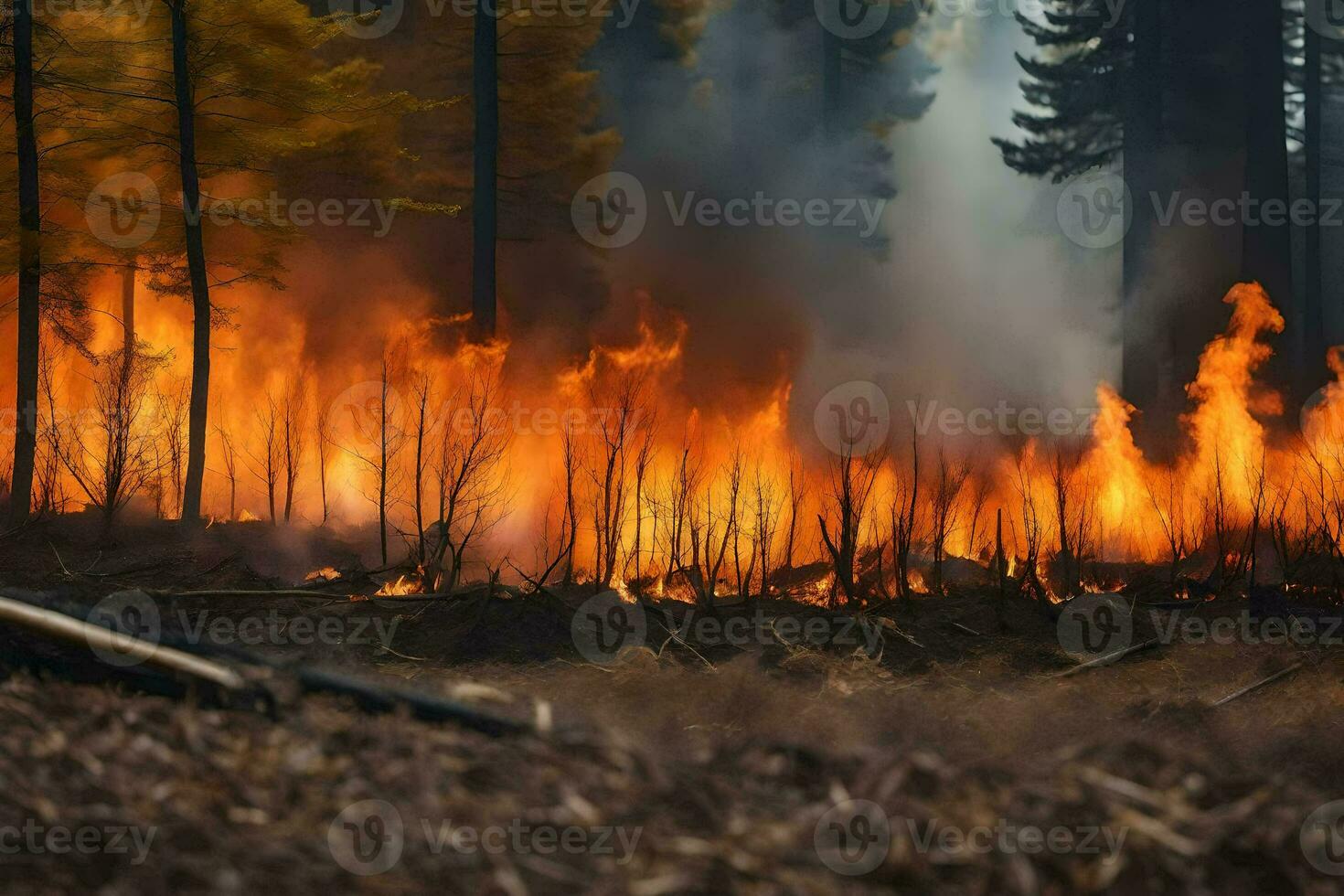 un' foresta fuoco è ardente nel il foresta. ai-generato foto