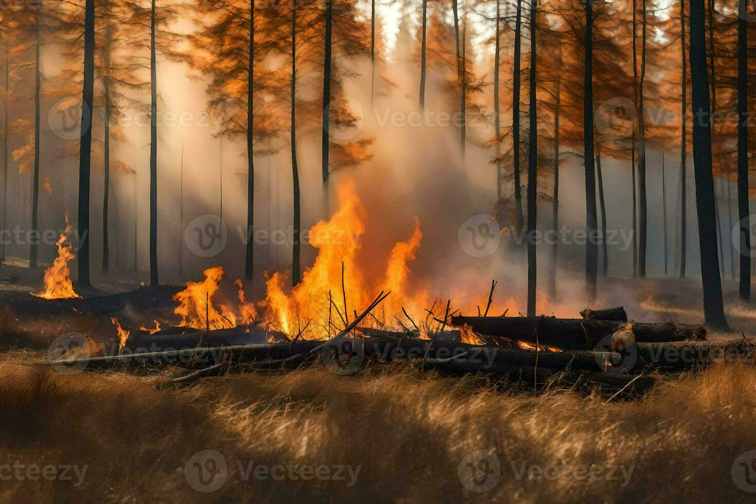 un' foresta fuoco nel il mezzo di un' campo. ai-generato foto