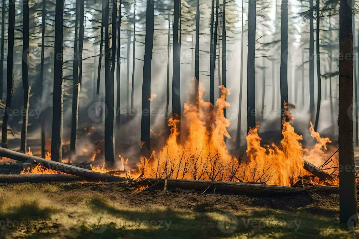 un' foresta fuoco è ardente nel il mezzo di un' foresta. ai-generato foto