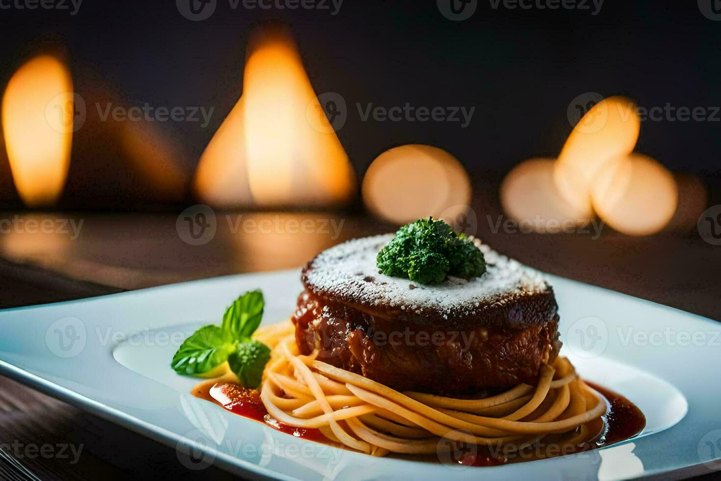 spaghetti con carne e salsa su un' bianca piatto. ai-generato foto