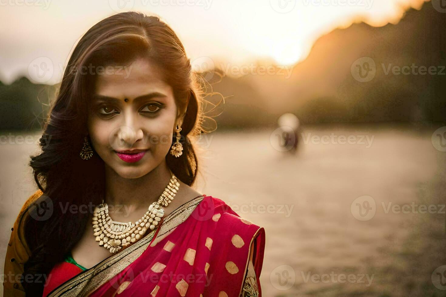 un' bellissimo indiano donna nel un' rosso sari. ai-generato foto