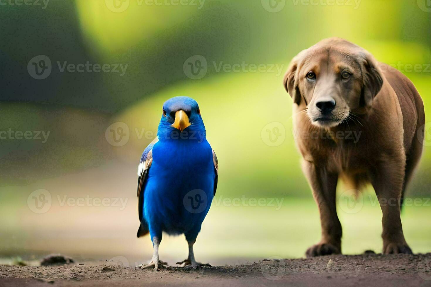 un' cane e un' uccello. ai-generato foto