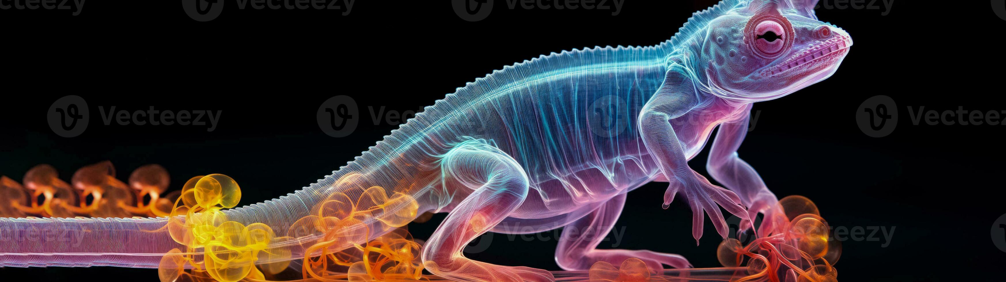 camaleonti coda e vertebre struttura X raggio Immagine isolato su un' pendenza sfondo foto