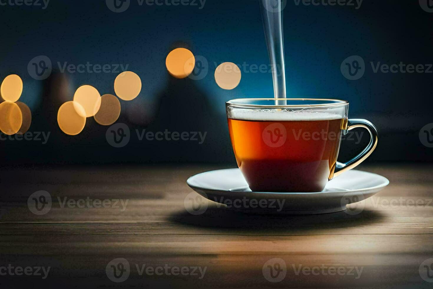 un' tazza di tè su un' di legno tavolo. ai-generato foto