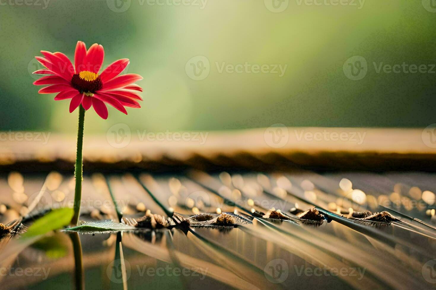 un' singolo rosso fiore è in piedi su superiore di un' pianoforte. ai-generato foto