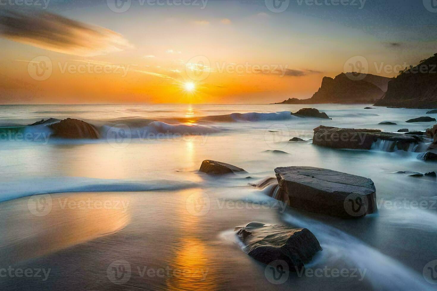 il sole imposta al di sopra di il oceano nel Questo foto. ai-generato foto