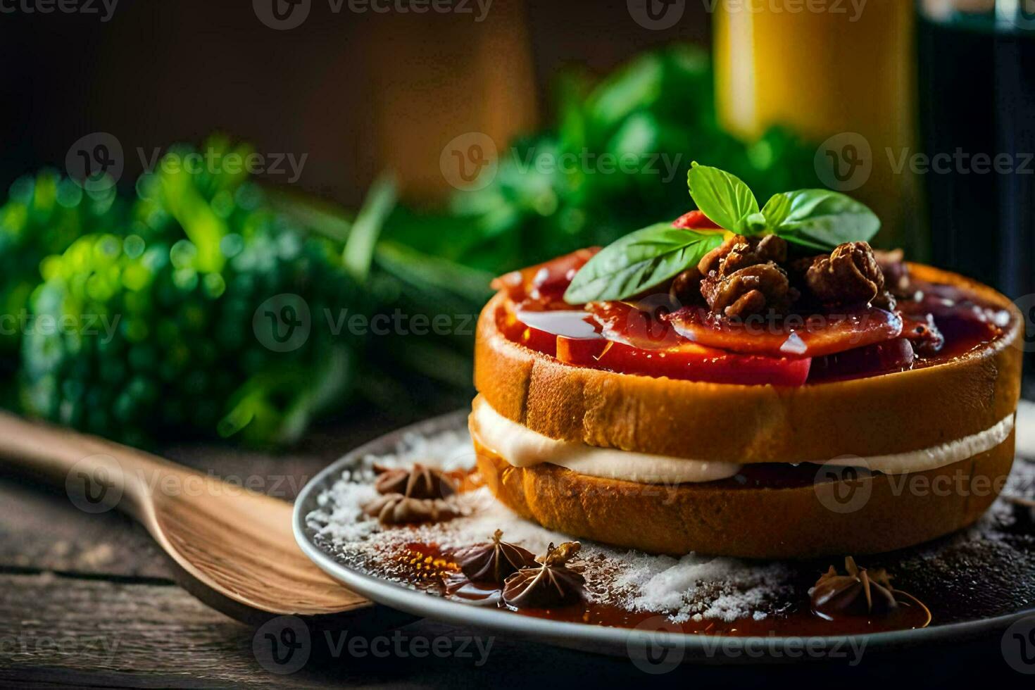 un' torta con frutta e spezie su un' piatto. ai-generato foto