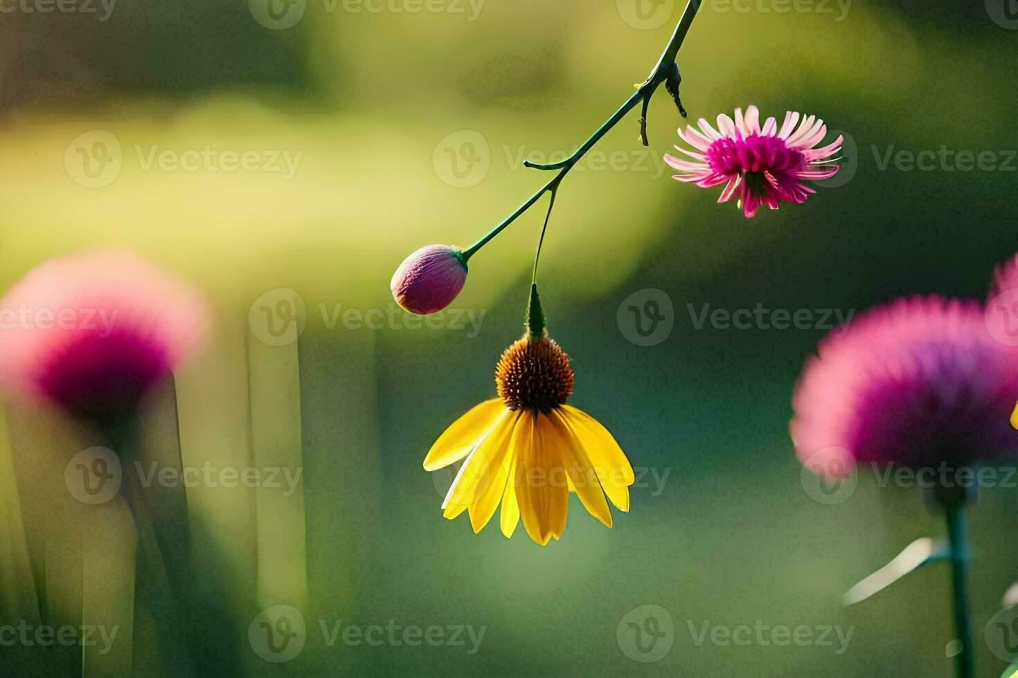 un' giallo fiore è sospeso a partire dal un' ramo. ai-generato foto