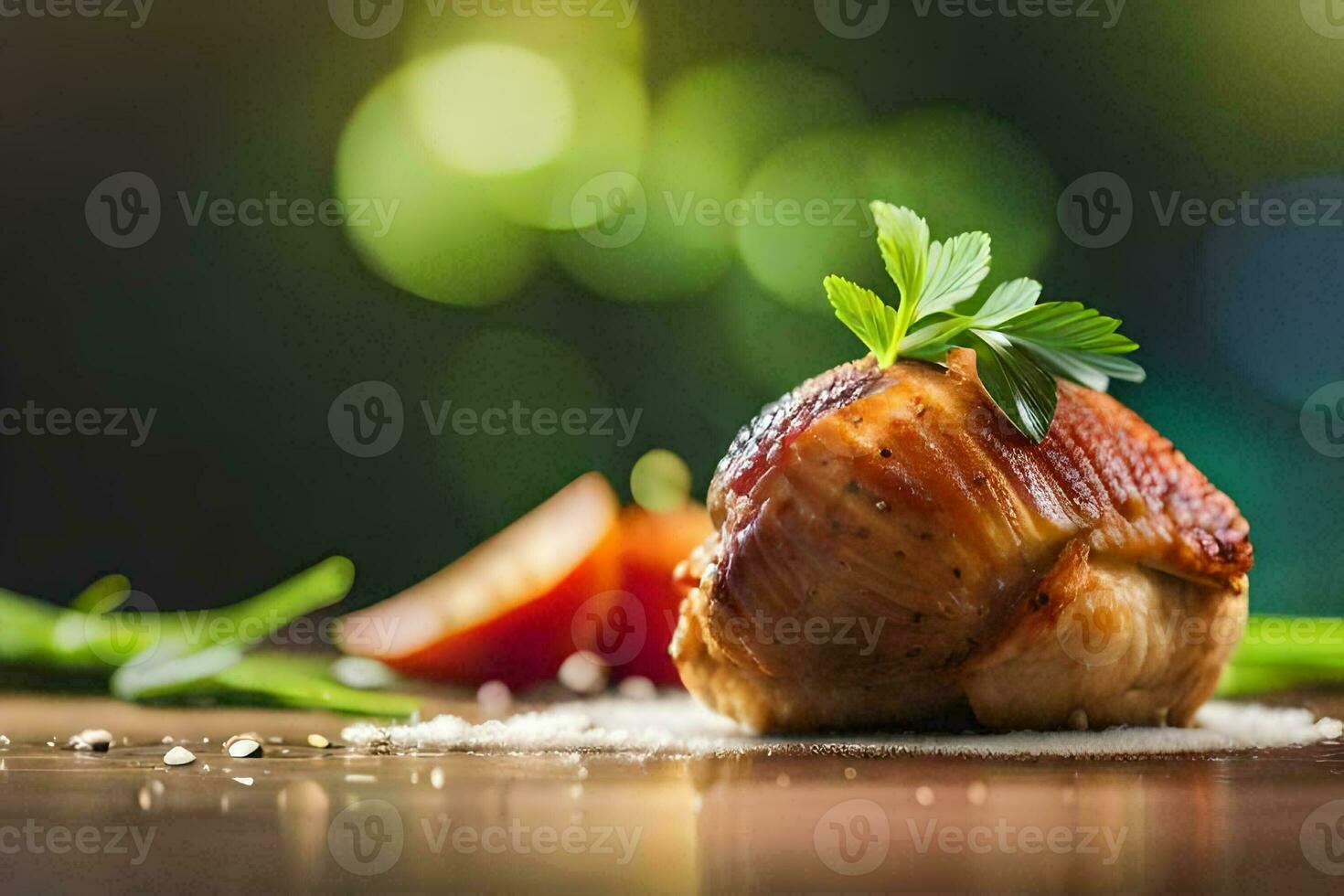 un' pezzo di pollo su un' di legno tavolo. ai-generato foto