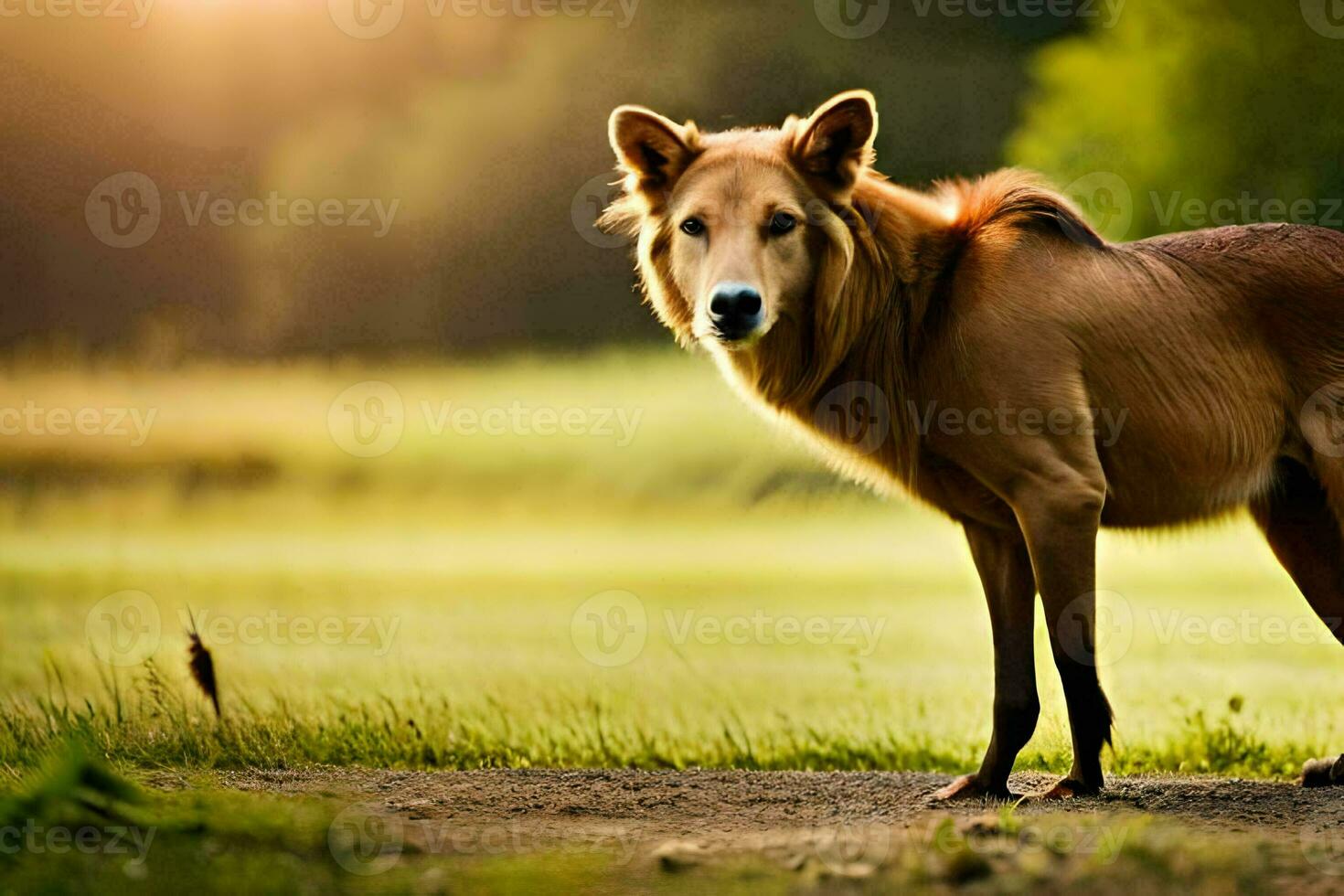 un' Marrone cane è in piedi nel il erba. ai-generato foto