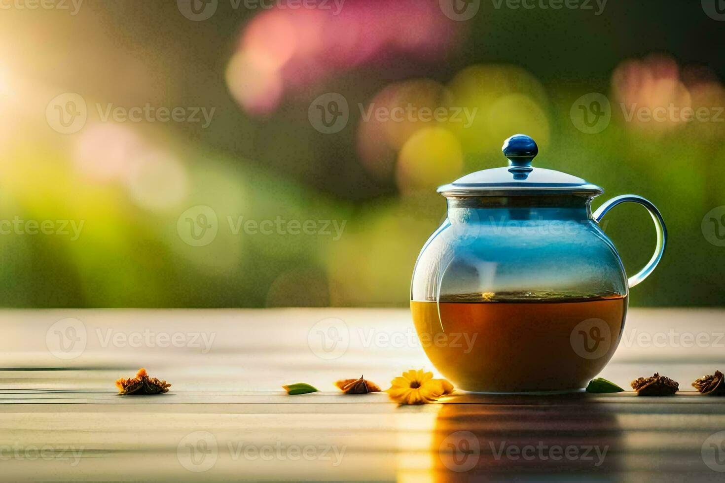 un' tazza di tè su un' di legno tavolo. ai-generato foto