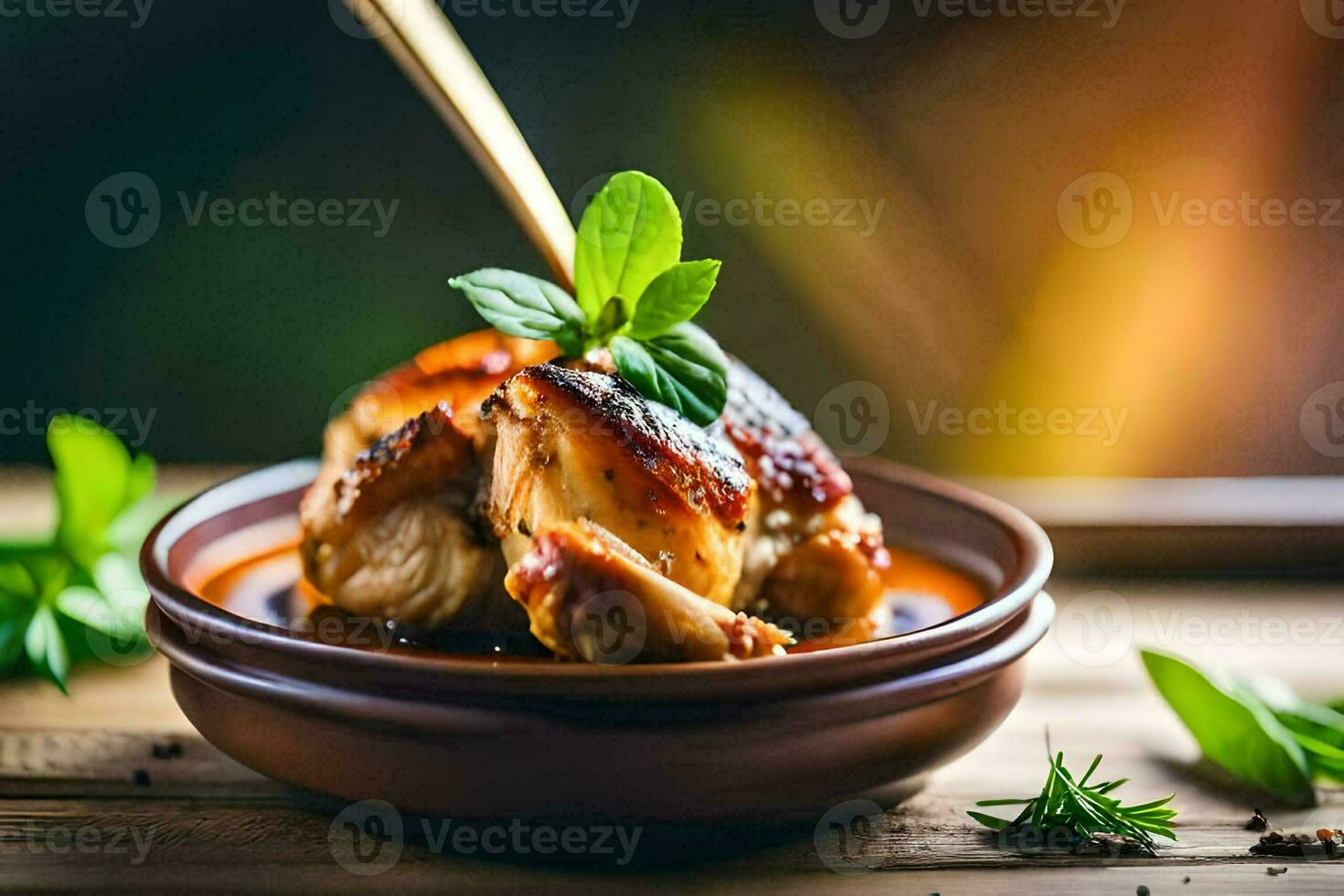 pollo Seno nel un' salsa con erbe aromatiche. ai-generato foto