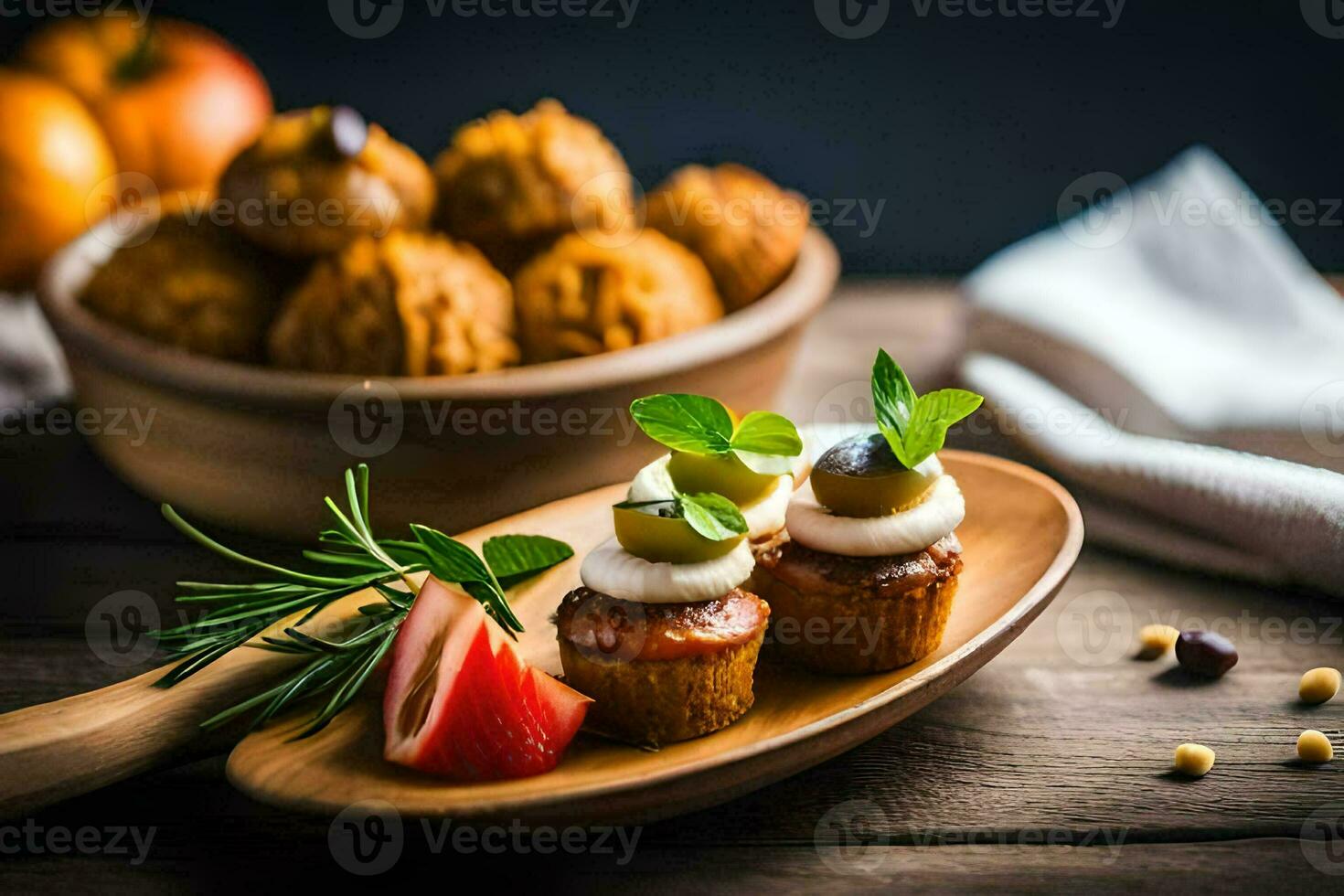 piccolo Antipasti su un' di legno piatto. ai-generato foto