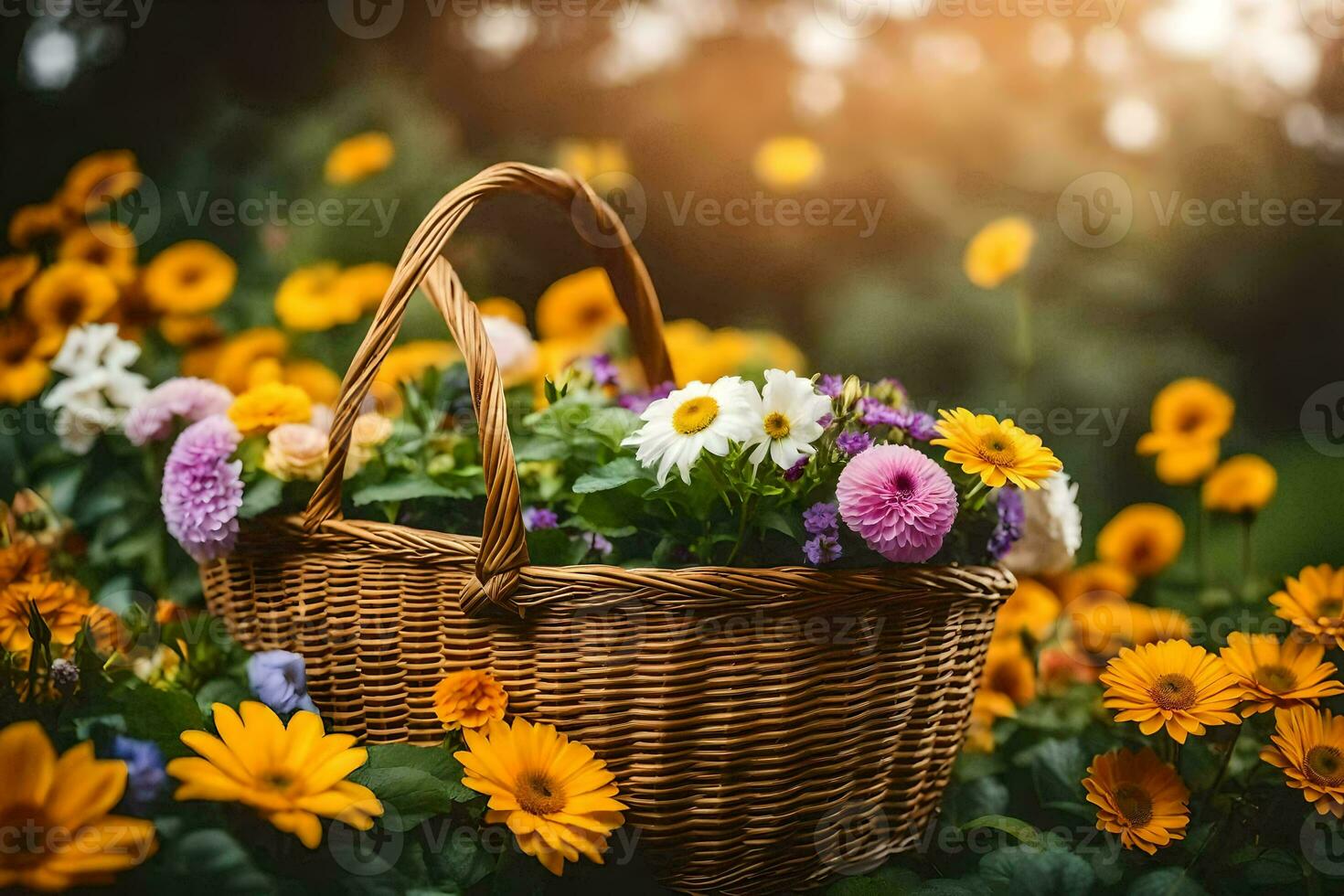 cestino di fiori nel il giardino. ai-generato foto