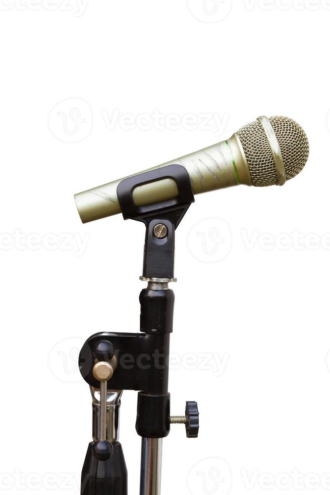 microfono con supporto isolato su sfondo bianco foto