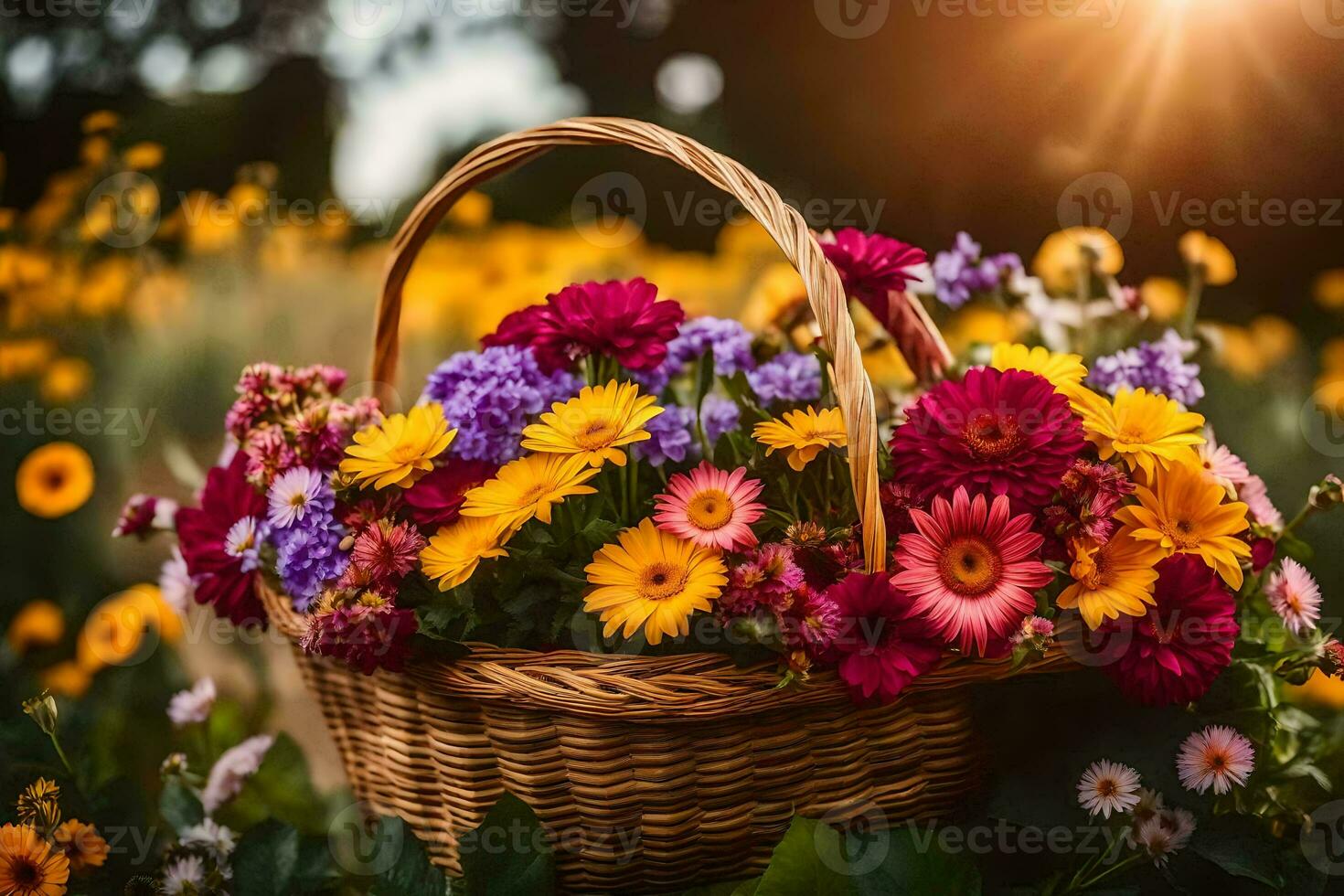 cestino di fiori nel il giardino. ai-generato foto