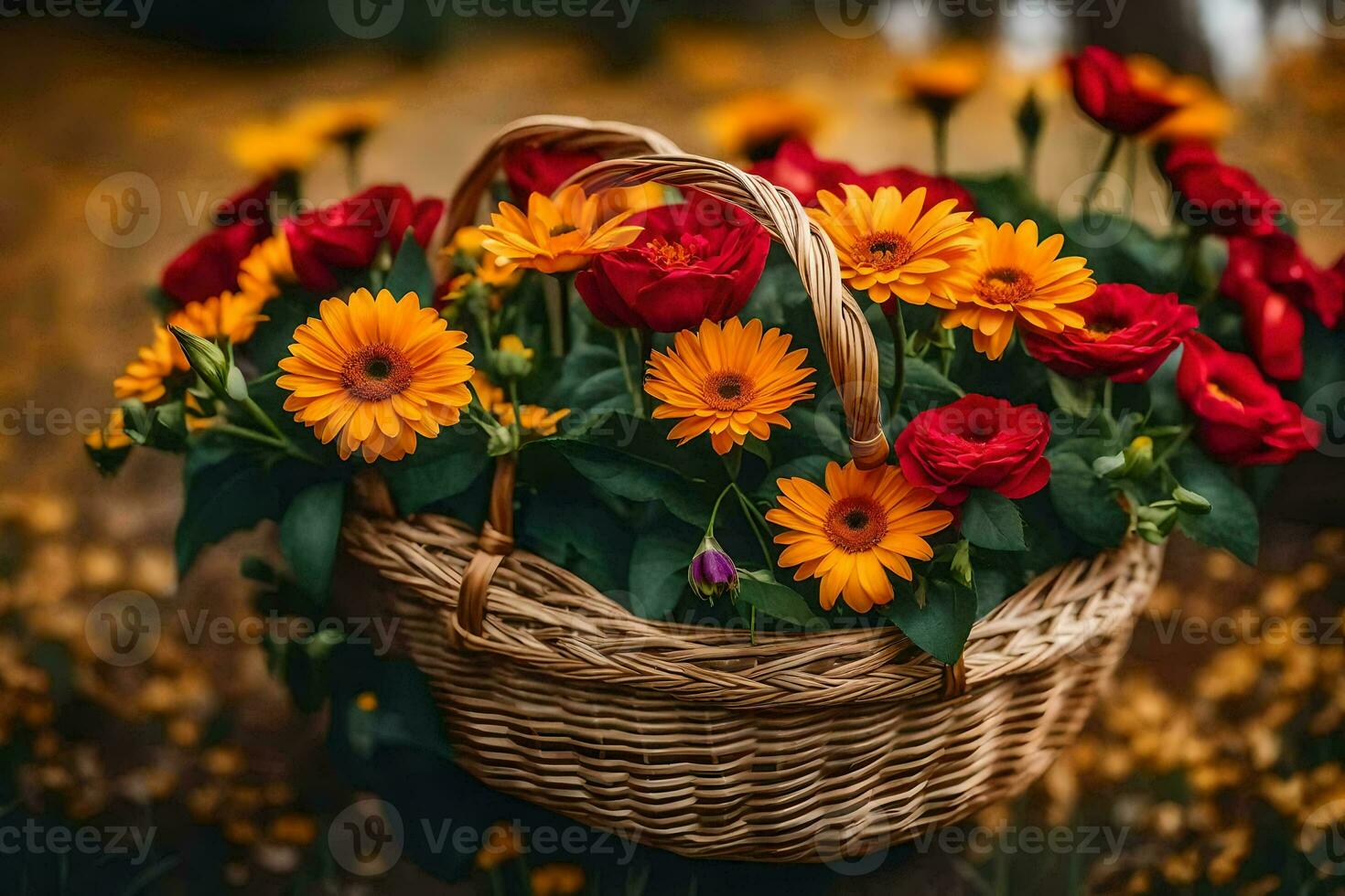 cestino di fiori nel il foresta. ai-generato foto