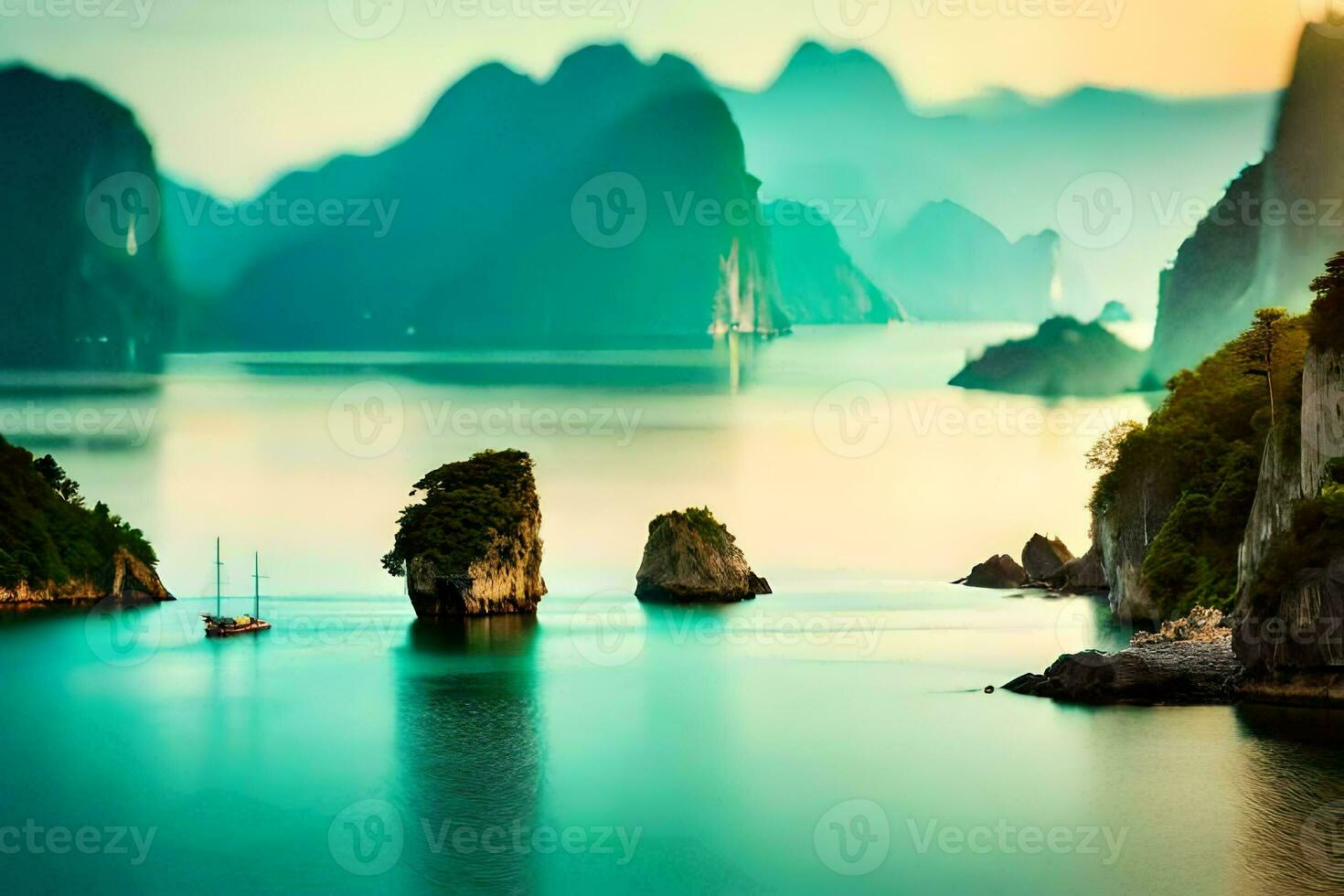 il bellissimo paesaggio di halong baia. ai-generato foto