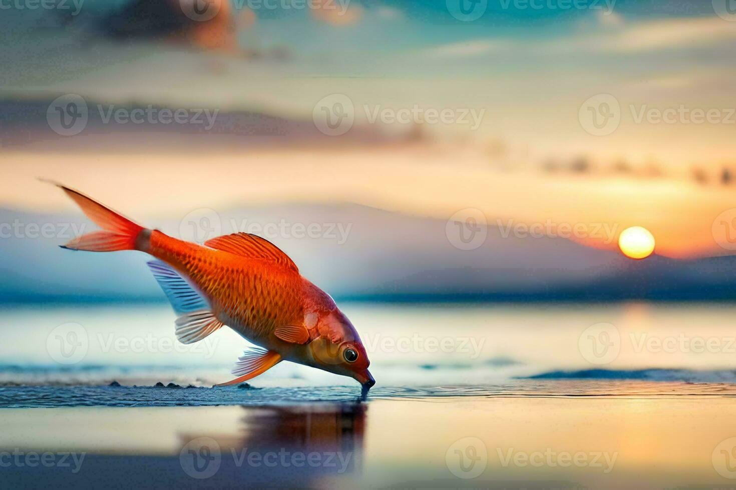 pesce rosso, il sole, il mare, il orizzonte, il orizzonte, il orizzonte, il. ai-generato foto