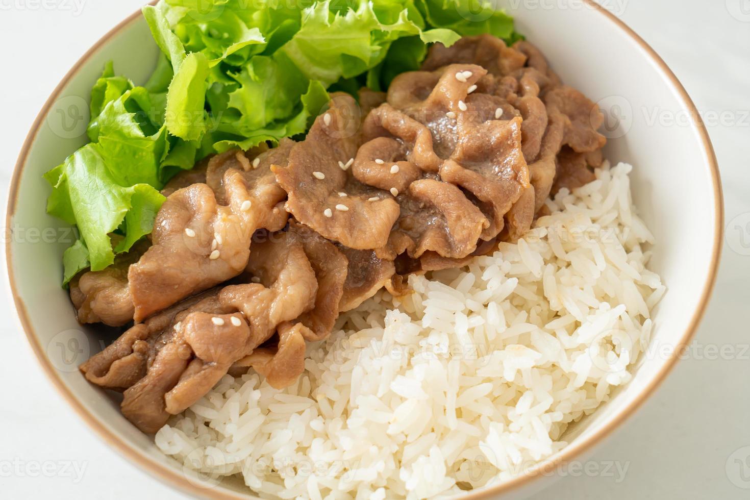 ciotola di riso donburi di maiale giapponese foto