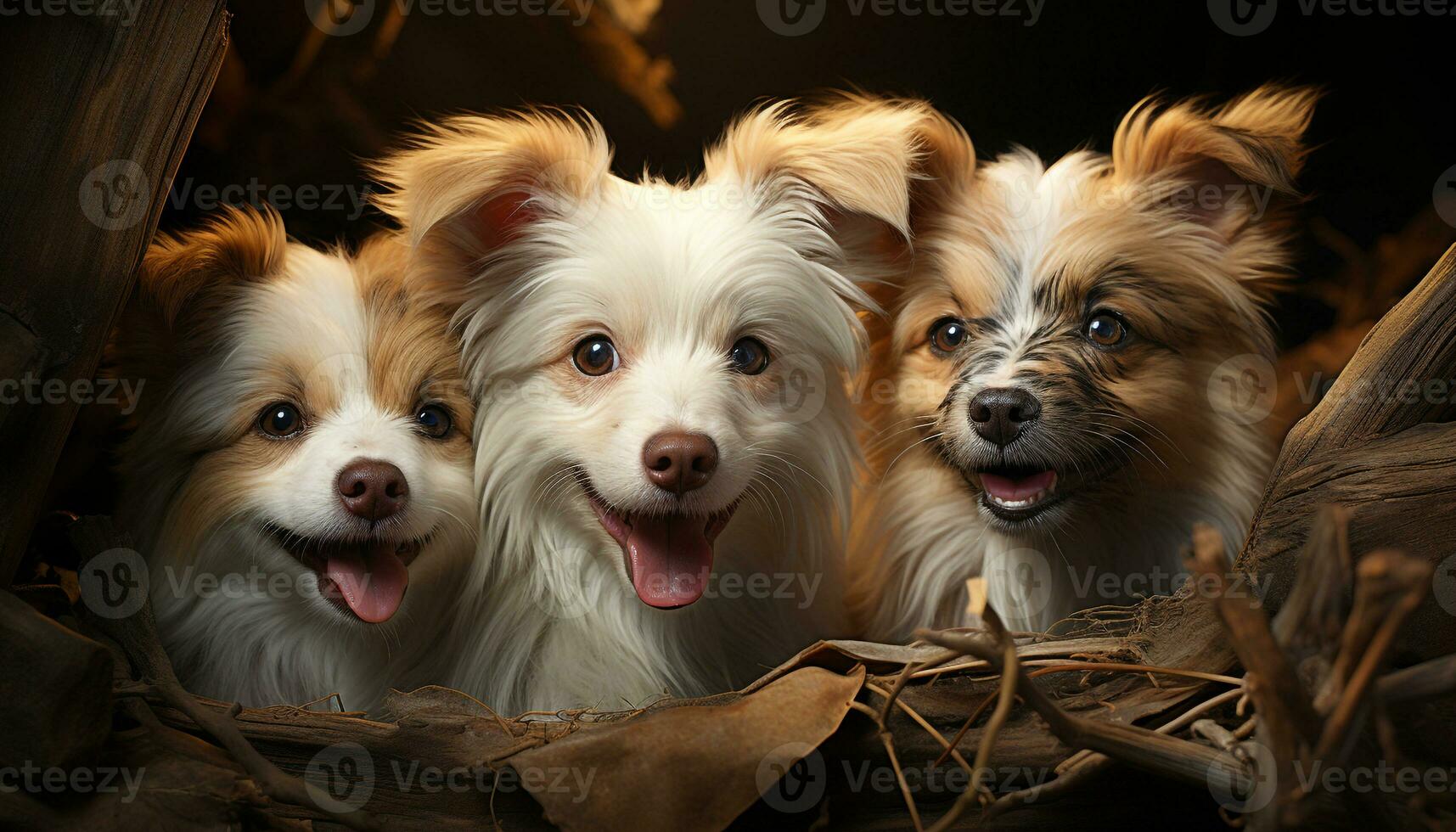 carino cucciolo seduta, guardare a telecamera, con soffice animale capelli generato di ai foto